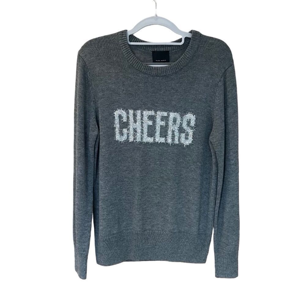 NWT Alex Marie Cheers Print Holiday Long Sleeve  Sweater Crew Neck Large